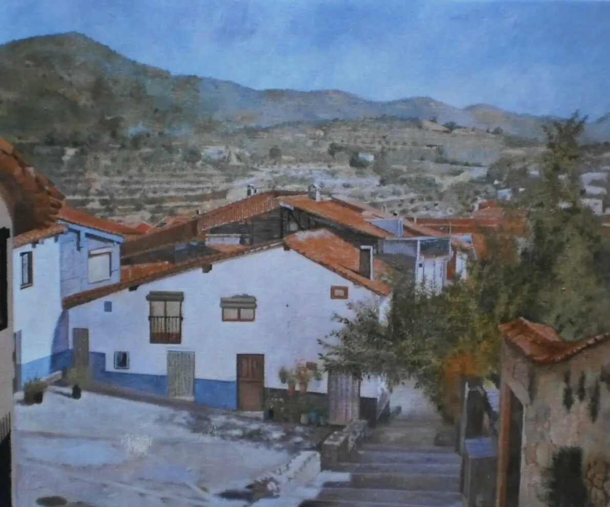 La plaza de la Cuestecilla, Hervás. Pintura de José Luis Acera Díaz