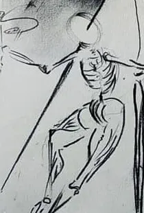 Una figura colgada de un hilo. Detalle de los estudios de anatomía de José Luis Acera Díaz, 1979