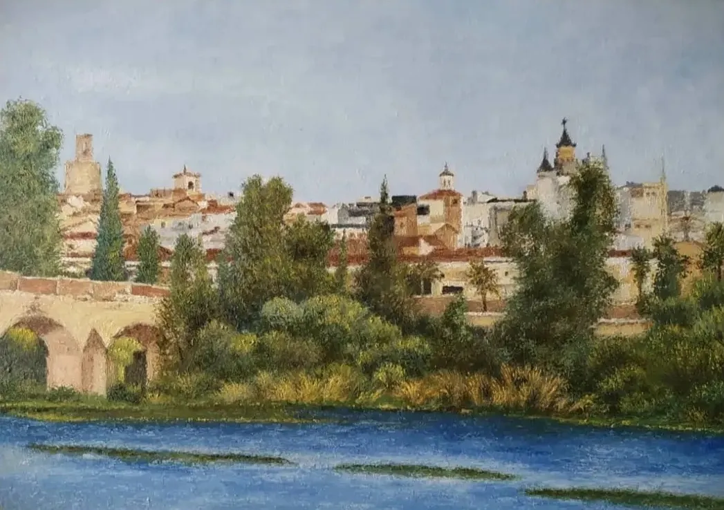 Badajoz, vista parcial, fragmento, óleo, de José Luis Acera Díaz
