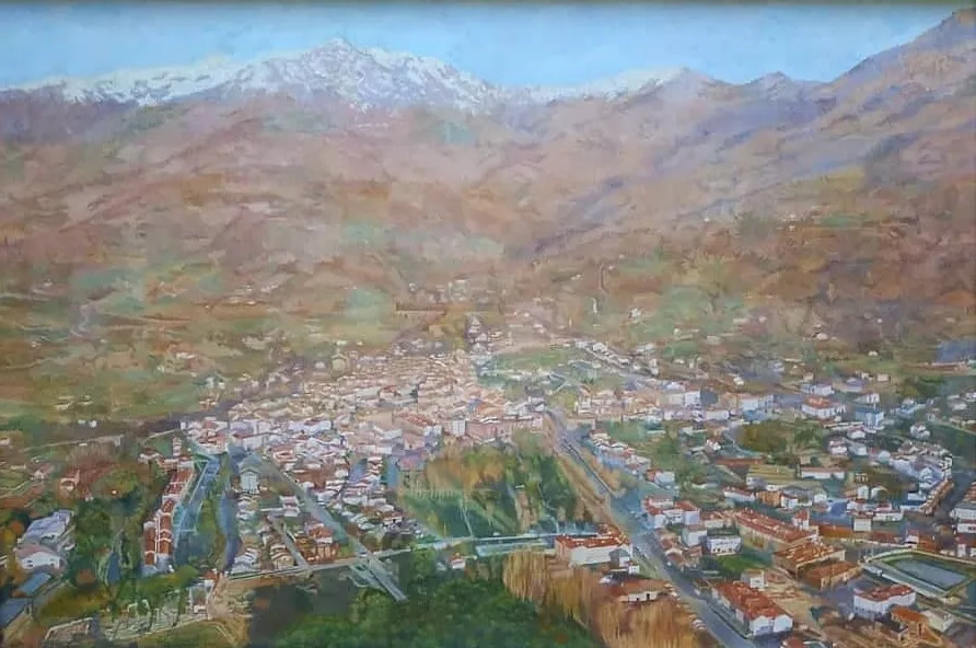 Hervás, desde el aire, óleo · 2001, de José Luis Acera Díaz